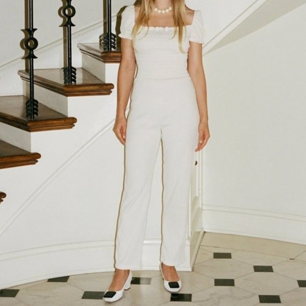 Lisa Says Gah Sophie Cap Sleeved Jumpsuit - Ivory - Size XS